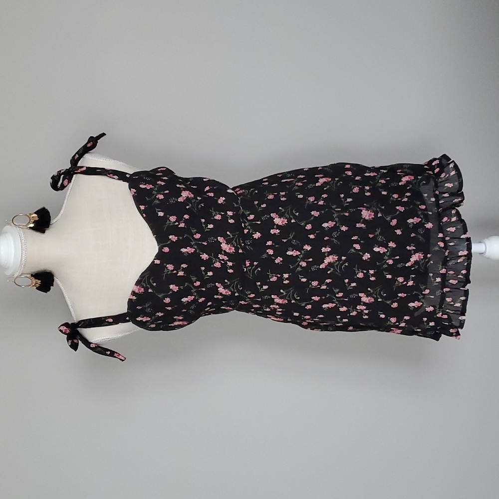 NEW Missguided Floral Tie Shoulder Mini Dress